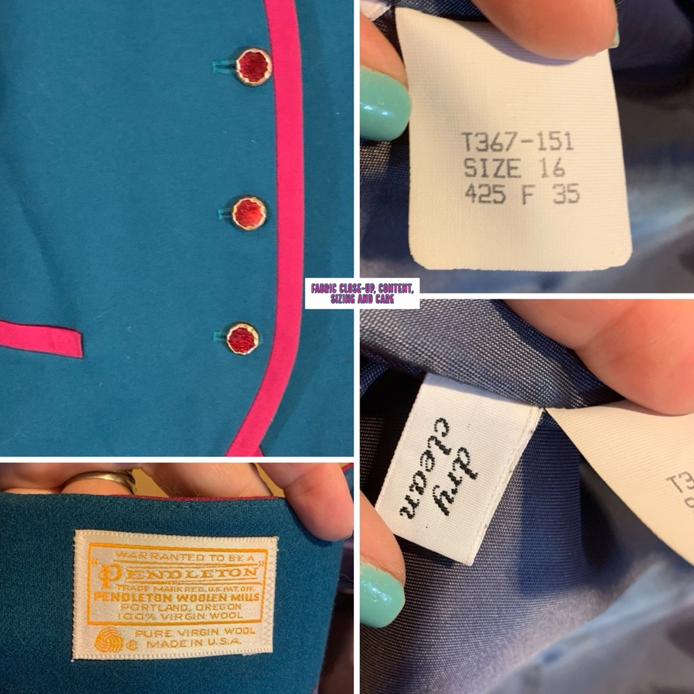 PENDLETON TEAL BLUE AND PINK VINTAGE 1980'S WOOL BLAZER (16) - Picture 13 of 15